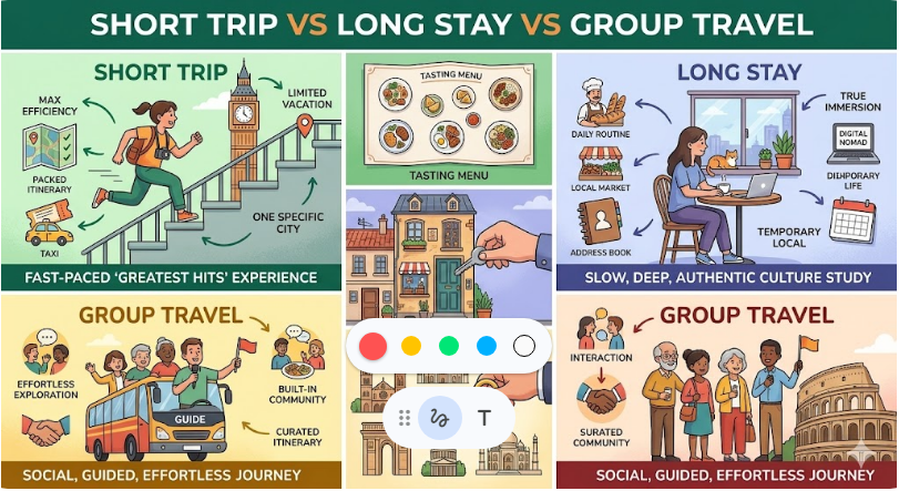 Short Trip vs Long Stay vs Group Travel